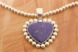 Artie Yellowhorse Genuine Blue Lapis Sterling Silver Heart Pendant and Necklace Set